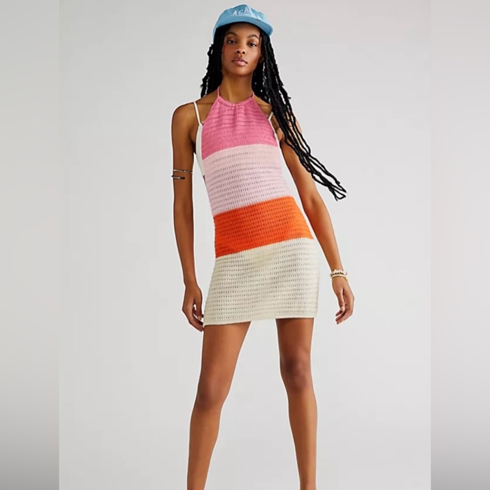 Free People 	Last Sunset Hour Crochet Mini Dress